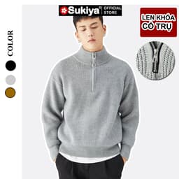 Thumbnail Áo Len Nam Nữ Kéo Khóa Cổ Trụ SUKIYA  Form Rộng Phong Cách Hàn Quốc AL82 4