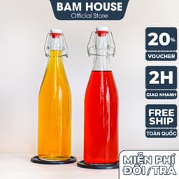 Thumbnail Chai thủy tinh đựng nước Bam House 500ml có nắp cài cao cấp CRNC02 1