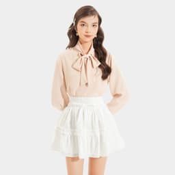 Thumbnail Áo kiểu sơ mi nữ MARC FASHION tay dài thắt nơ CBMX019822 1
