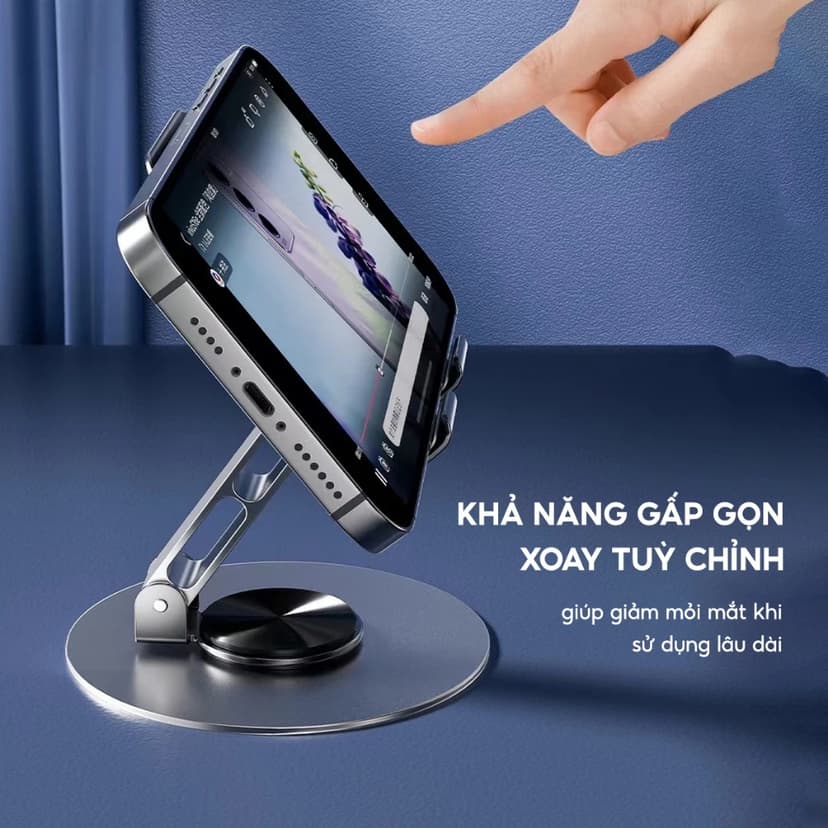 Ảnh Giá Đỡ Điện Thoại Máy Tính Bảng Vinzy Xoay 360 Hợp Kim Nhôm, Kệ Điện Thoại Xem Phim Livestream 2