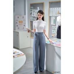 Thumbnail Quần Ống Rộng 𝐂𝐂𝐇𝐀𝐓 Kiểu Bản Cạp To 3 Cúc Chất Tuytsi Cao Cấp 53QDS2010ST 4