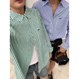 Thumbnail TheBlueTshirt - Áo sơ mi kẻ sọc dài tay phom rộng cho nữ - New Pocket Oversize Shirt - Women 3