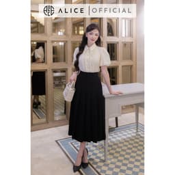 Thumbnail Set Đồ Công Sở Áo Sơ Mi Cổ Đức Kèm Chân Váy Dáng Dài ALICE Thiết Kế Tay Bồng Xếp Li Ngực S675 2