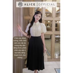 Thumbnail Set Đồ Công Sở Áo Sơ Mi Cổ Đức Kèm Chân Váy Dáng Dài ALICE Thiết Kế Tay Bồng Xếp Li Ngực S675 4