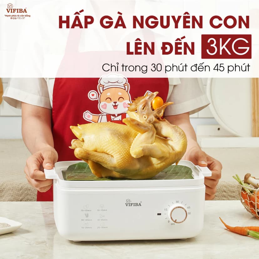 Ảnh NỒI HẤP THUỶ NHIỆT YOSHI VIFIBA - HẤP HẸN GIỜ - DUNG TÍCH 10L, Hấp Gà Nguyên Con 3kg 3