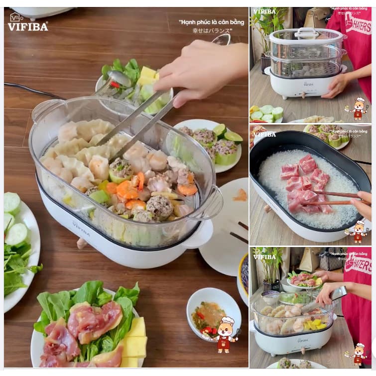 Ảnh Nồi Lẩu Điện Hấp 2 Tầng KACHI VIFIBA - NồI Vừa Nấu Lẩu Vừa Hấp - Công Suất 1000W, Dung Tích Nấu 15L 4