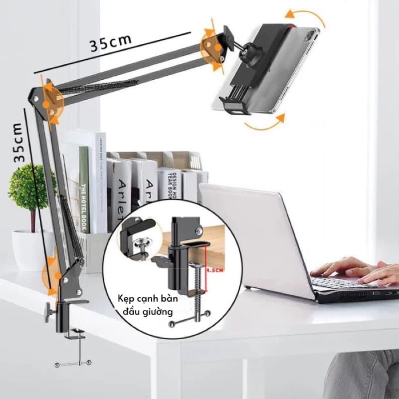 Ảnh Giá Đỡ Ipad Điện Thoại KB24 - Kẹp Đầu Giường, Kẹp Bàn Xoay 360 Độ Để Chụp Ảnh Quay Phim - HOLOCOM 2