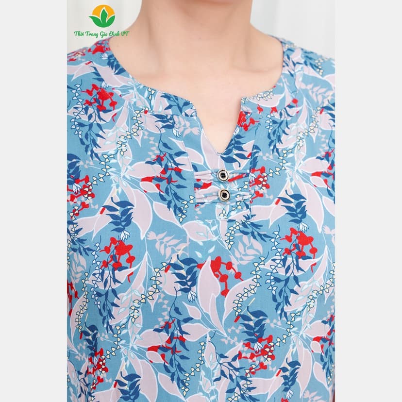 Ảnh Bộ lanh họa tiết trung niên mặc nhà quần lửng, áo cộc tay thời trang Việt Thắng - B06.5060 2