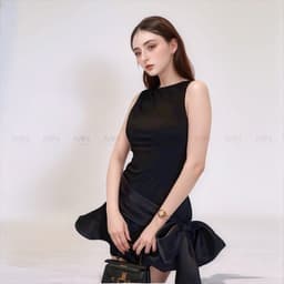 Thumbnail Đầm đen dự tiệc MINA hở lưng dáng xoè ngắn chất Cotton Nhật phối Lụa MN302 1