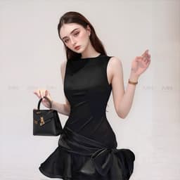 Thumbnail Đầm đen dự tiệc MINA hở lưng dáng xoè ngắn chất Cotton Nhật phối Lụa MN302 2