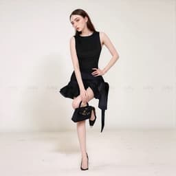 Thumbnail Đầm đen dự tiệc MINA hở lưng dáng xoè ngắn chất Cotton Nhật phối Lụa MN302 4