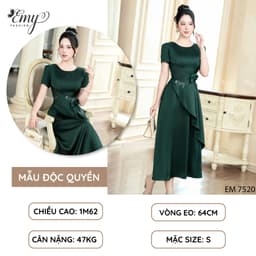 Thumbnail Đầm Dự Tiệc EMY Thiết Kế Cao Cấp Trung Niên EM7520 Dáng Xoè Cổ Tròn Tay Ngắn Màu Đen Vải Mango Gân 2