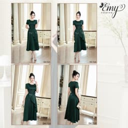 Thumbnail Đầm Dự Tiệc EMY Thiết Kế Cao Cấp Trung Niên EM7520 Dáng Xoè Cổ Tròn Tay Ngắn Màu Đen Vải Mango Gân 4