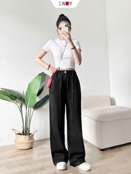 Thumbnail Quần Jean Suông Nữ Rộng Dáng Dài Lưng Thun Sau ENVY J160 1