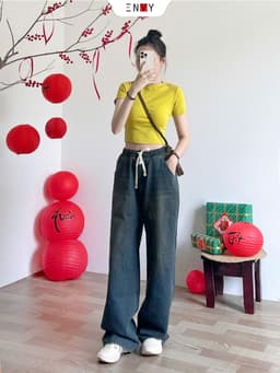 Thumbnail Quần Jean Lưng Thun Nữ Dáng Dài Ống Rộng ENVY J156 1