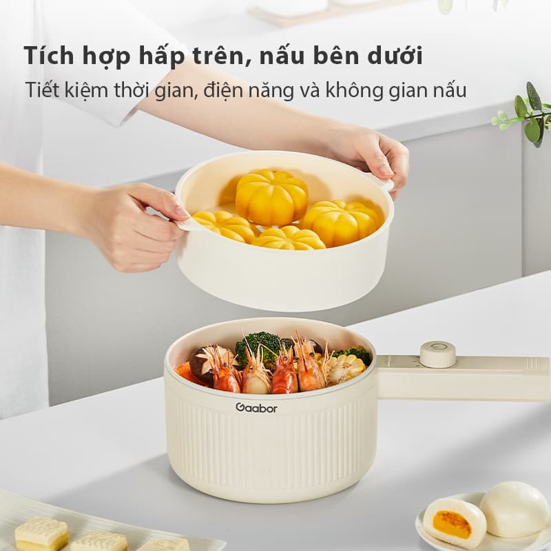 Ảnh Nồi nấu đa năng Gaabor EC-20E01B 2L chiên xào hấp kèm xứng hấp lẩu điện cầm tay điều chỉnh nhiệt độ 4