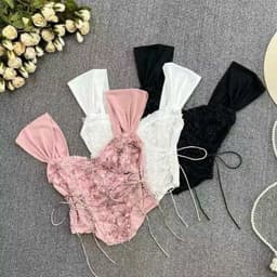 Thumbnail Áo Lót Bra corset Thêu Hoa Vai Bèo 3