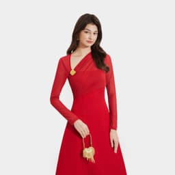 Thumbnail Đầm Kiểu Nữ MARC FASHION Form A Tay Dài Phối Lưới Thun Cài Hoa - FASH111924 2