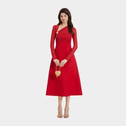 Thumbnail Đầm Kiểu Nữ MARC FASHION Form A Tay Dài Phối Lưới Thun Cài Hoa - FASH111924 4