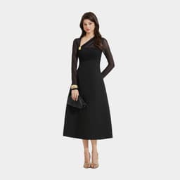 Thumbnail Đầm Kiểu Nữ MARC FASHION Form A Tay Dài Phối Lưới Thun Cài Hoa - FASH111924 3