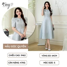 Thumbnail Đầm Công Sở EMY Cao Cấp Thời Trang Thanh Lịch EM7531 Dáng Xòe Cổ Tròn Tay Ngắn Vải Taffeta Nền Xanh 2