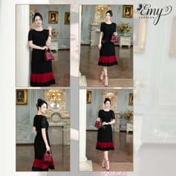 Thumbnail Đầm Dự Tiệc EMY Thời Trang Nữ Trung Niên Cao Cấp EM7522 Tay Ngắn Dáng Suông Xòe Cổ Tròn Sang Trọng 4