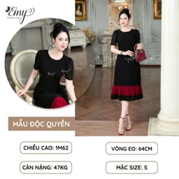 Thumbnail Đầm Dự Tiệc EMY Thời Trang Nữ Trung Niên Cao Cấp EM7522 Tay Ngắn Dáng Suông Xòe Cổ Tròn Sang Trọng 2