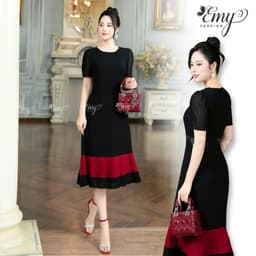 Thumbnail Đầm Dự Tiệc EMY Thời Trang Nữ Trung Niên Cao Cấp EM7522 Tay Ngắn Dáng Suông Xòe Cổ Tròn Sang Trọng 1