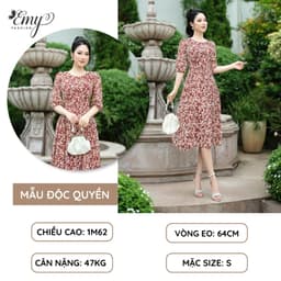 Thumbnail Đầm Thiết Kế EMY Thời Trang Cao Cấp Thanh Lịch EM7276 Dáng Xoè Cổ Tròn Tay Lỡ, Công Sở, Dự Tiệc 2