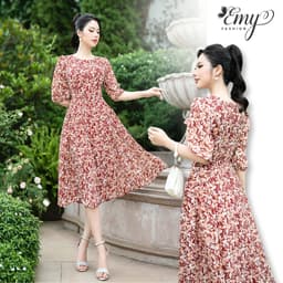Thumbnail Đầm Thiết Kế EMY Thời Trang Cao Cấp Thanh Lịch EM7276 Dáng Xoè Cổ Tròn Tay Lỡ, Công Sở, Dự Tiệc 1