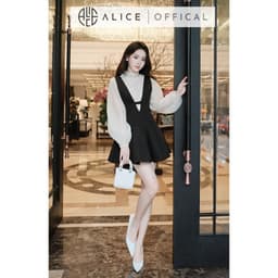 Thumbnail Set Váy Nữ Tiểu Thư Alice, Váy Yếm Ôm Eo Chất Chéo Rubi Dáng Xòe Ngắn Phối Áo Tơ Xốp Cổ Đính Đá Tay Bồng S831 2
