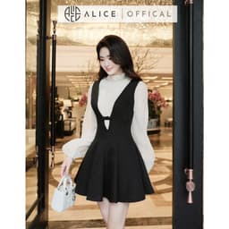 Thumbnail Set Váy Nữ Tiểu Thư Alice, Váy Yếm Ôm Eo Chất Chéo Rubi Dáng Xòe Ngắn Phối Áo Tơ Xốp Cổ Đính Đá Tay Bồng S831 1
