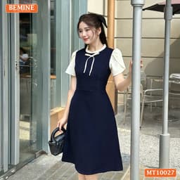 Thumbnail Đầm thiết kế BEMINE cổ tròn viền xếp ly dáng chữ A tay búp sen phù hợp đi làm, đi dạo phố-MT10027 4
