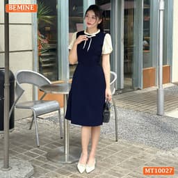 Thumbnail Đầm thiết kế BEMINE cổ tròn viền xếp ly dáng chữ A tay búp sen phù hợp đi làm, đi dạo phố-MT10027 1