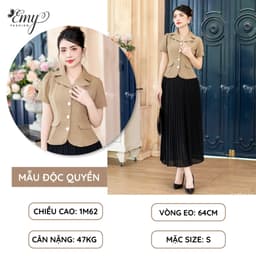 Thumbnail Áo Kiểu Nữ Công Sở EMY Thời Trang Thanh Lịch A9476 Cổ Danton Sang Trọng, Thiết Kế Dự Tiêc Màu Nâu 1