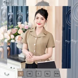 Thumbnail Áo Kiểu Nữ Công Sở EMY Thời Trang Thanh Lịch A9476 Cổ Danton Sang Trọng, Thiết Kế Dự Tiêc Màu Nâu 2