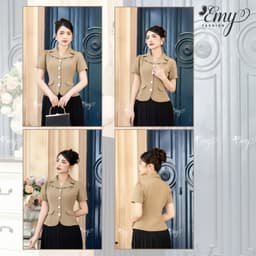 Thumbnail Áo Kiểu Nữ Công Sở EMY Thời Trang Thanh Lịch A9476 Cổ Danton Sang Trọng, Thiết Kế Dự Tiêc Màu Nâu 3