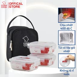 Thumbnail Bộ 3 Hộp Cơm Thủy Tinh COBACOOK Hình Chữ Nhật 370ml Kèm Túi Giữ Nhiệt- CCL33BS 1