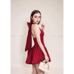 Thumbnail Đầm dự tiệc MINA hở lưng dáng xoè ngắn chất Cotton trẻ trung màu đỏ đô MN303 3