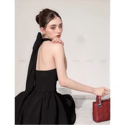 Thumbnail Đầm dự tiệc MINA hở lưng dáng xoè ngắn quyến rũ chất Cotton màu đen MN303 2
