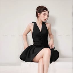 Thumbnail Đầm dự tiệc MINA hở lưng dáng xoè ngắn quyến rũ chất Cotton màu đen MN303 3