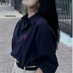 Thumbnail Áo sơ mi chất thô xanh than thêu ngựa đỏ Emix 3