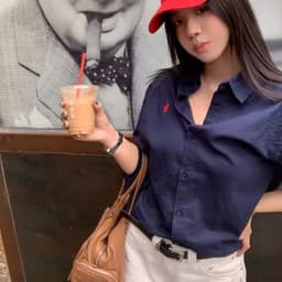 Thumbnail Áo sơ mi chất thô xanh than thêu ngựa đỏ Emix 2
