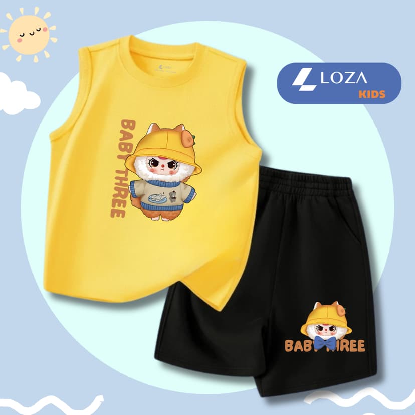 Ảnh Bộ ba lỗ bé trai, bé gái in hình Baby Three - Bộ đồ sát nách cho bé Loza Kids BL237 1