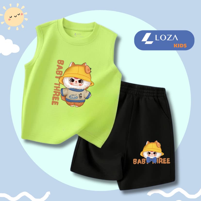 Ảnh Bộ ba lỗ bé trai, bé gái in hình Baby Three - Bộ đồ sát nách cho bé Loza Kids BL237 4