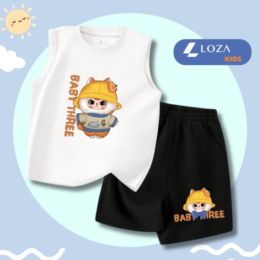 Ảnh Bộ ba lỗ bé trai, bé gái in hình Baby Three - Bộ đồ sát nách cho bé Loza Kids BL237 2
