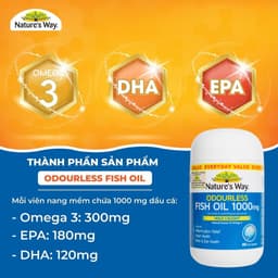 Thumbnail Viên Uống Dầu Cá Nature’s Way Odourless Fish Oil 1000mg Hỗ Trợ Tốt Cho Mắt Và Não Không Mùi Hộp 80 viên/ 200 Viên 1