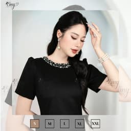 Thumbnail Đầm Suông Đen Thiết Kế Cao Cấp Trung Niên EMY EM7359 Sang Trọng Thanh Lịch Đi Dự Tiệc, Đi Chơi 3