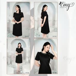 Thumbnail Đầm Suông Đen Thiết Kế Cao Cấp Trung Niên EMY EM7359 Sang Trọng Thanh Lịch Đi Dự Tiệc, Đi Chơi 4