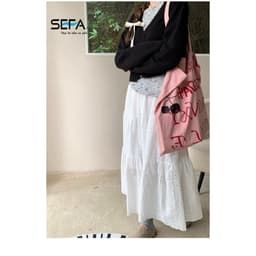 Thumbnail Chân Váy SEFA Xòe Tầng Tiểu Thư Dài Màu Trắng Thô Ren Cotton Xốp Mềm Vintage Dành Cho Du Lịch, Đi Chơi, Trẻ Trung 4